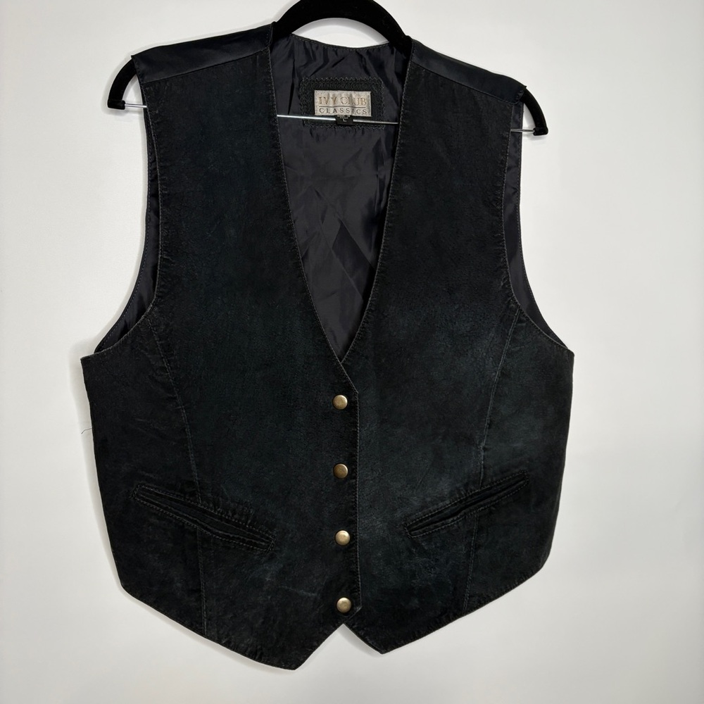 Vintage Ivy Club Classics Black Suede Western 4 Snap Front Vest Size Large